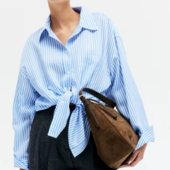 H&M blue and white striped oversized shirt Large - Picture 1 of 8